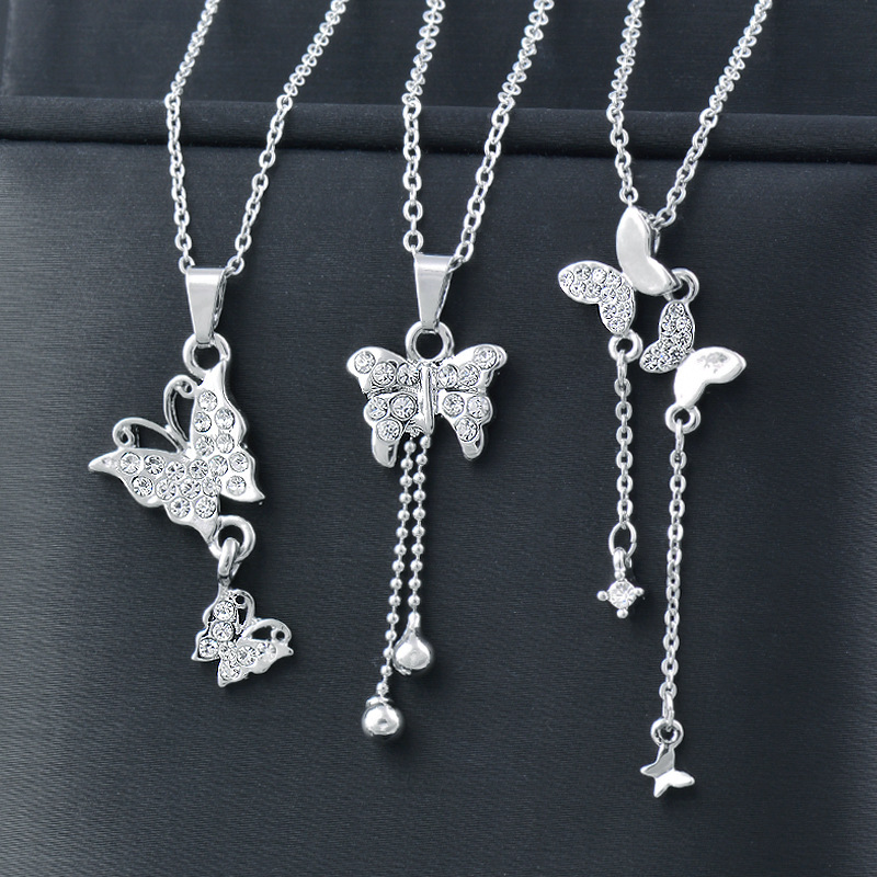 Simple Style Butterfly Titanium Steel Inlay Zircon Pendant Necklace 1 Piece