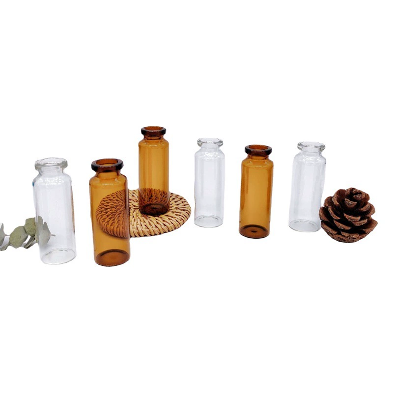 Флакон-ампула из прозрачного коричневого стекла объемом 2-30 мл с вытягивающей трубкой для образцов эссенции, перепакованных лиофилизированных порошков