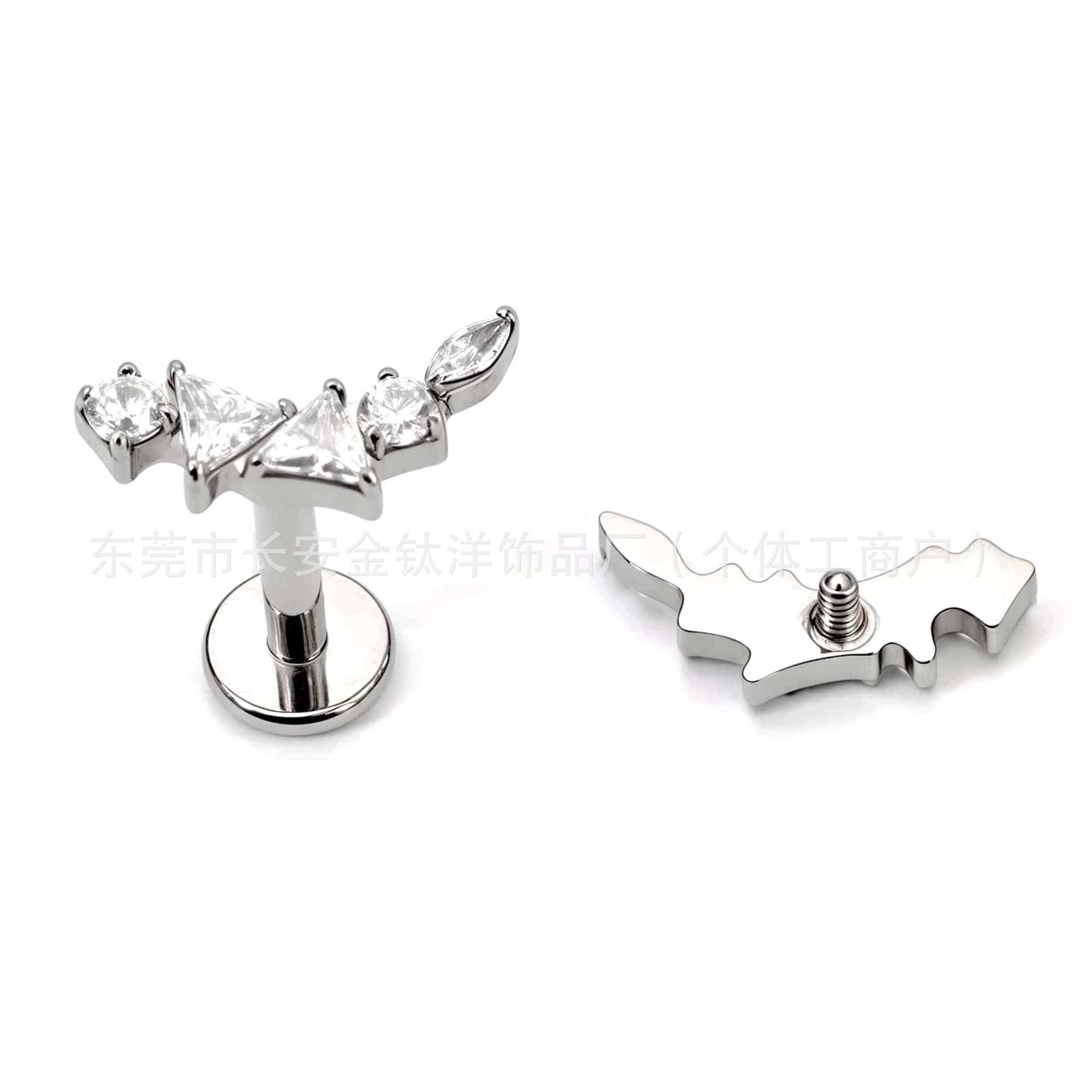 F136 Titanium Triangle Leaf Earrings with Geometric 5A Zircon, Ear Bone Nails Cochlear Nails, G23 Titanium Alloy Piercing Jewelry detail image 7