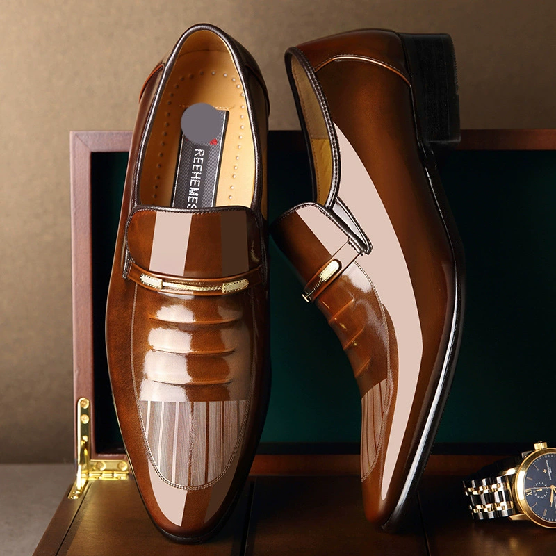 Трансграничные кожаные мужские кожаные туфли REEHEMES с острым носком, официальная британская кожаная обувь, деловая Корейская мужская обувь оптом