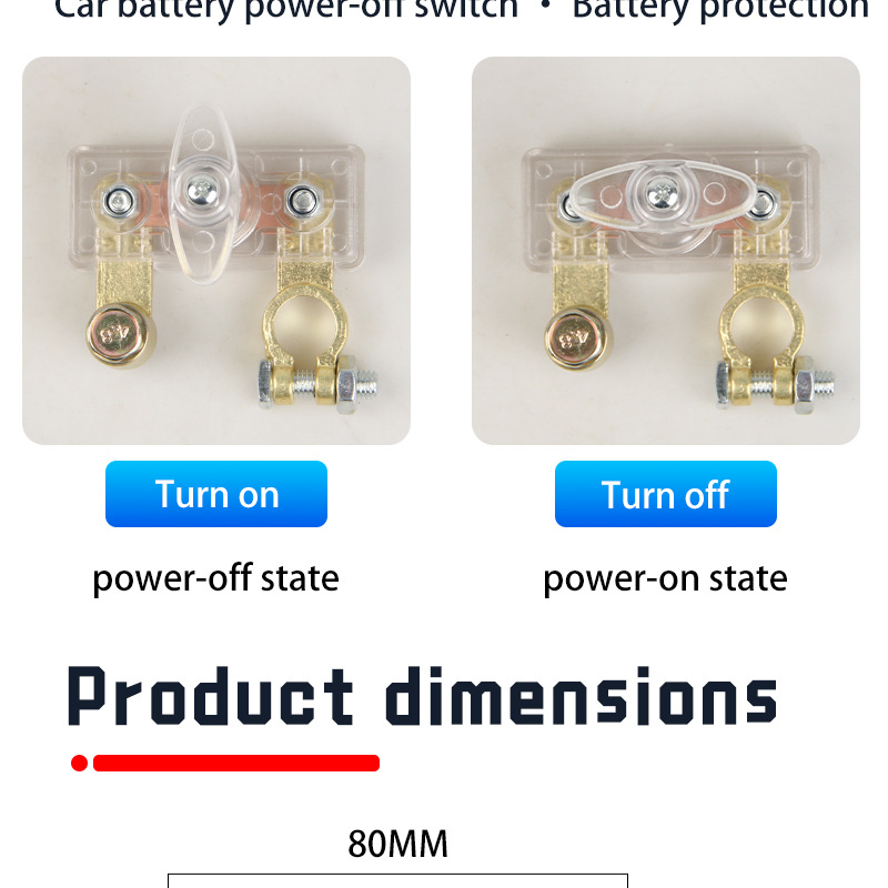 Car Battery Disconnect Switch, New Thickened Pure Copper Negative Terminal for Car and Small Vehicle Power Supply Battery Terminal