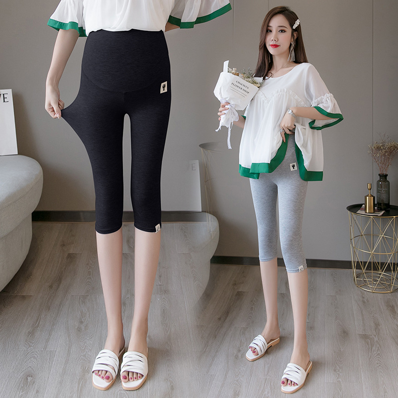 Pregnant women's pants summer new maternity 7/8 length leggings adjustable high-waist kitten modal maternity pants summer