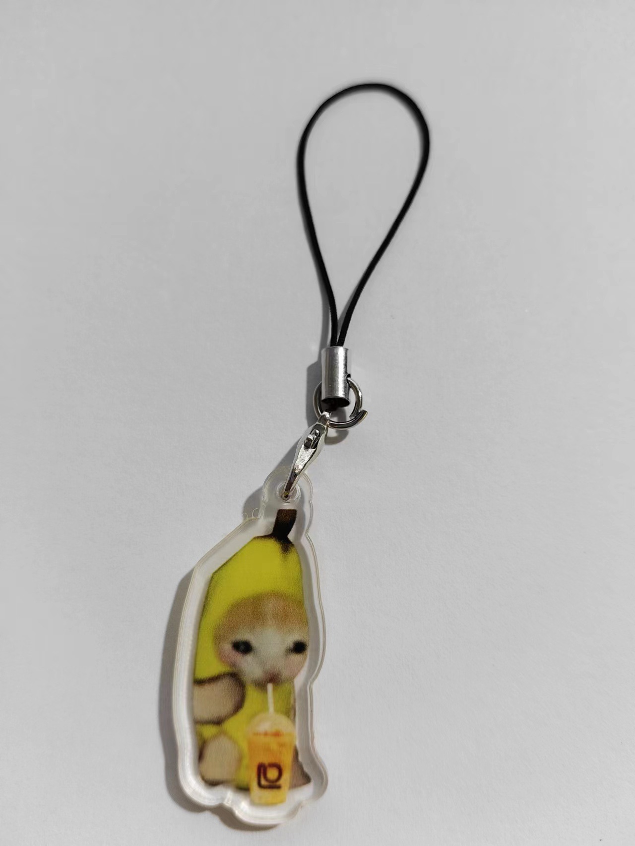 오렌지 병 바나나 고양이 3.5cm 휴대 전화 로프