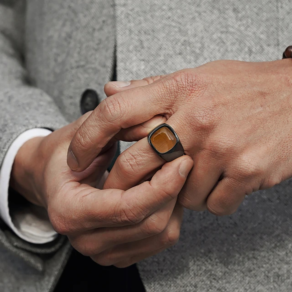 15g Weight Natural Stone, Gem Inlay Material Rings Classification 11, 12, 8 Ring Size 1 Piece Quantity Holiday, Daily Occasion Titanium Steel Material Square Pattern Men's Gender Inlay Design Casual, Retro Style Casual Retro Square Titanium Steel Inlay Natural Stone Gem Men's Rings 1