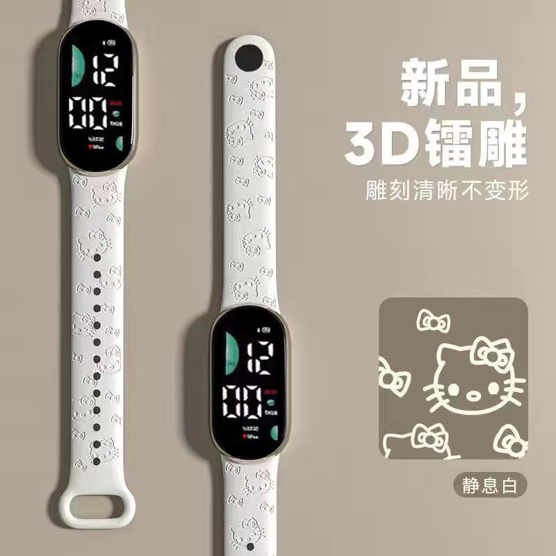 2024 New Hello Kitty Electronic Watch Primary School Students Cute Children's Watch Cartoon Print Led Sports Watch