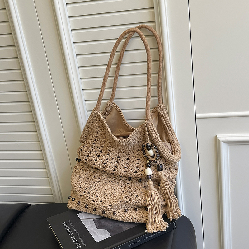 Women's Woven Beach Bag - Large Capacity Casual Tote For Seaside Vacation, Elegant Lazy Style Commuter Bag - Thumbnail 7