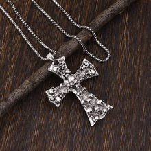 欧美热销新款夸张十字架骷髅头吊坠项链流行街头炫酷嘻哈颈链饰品