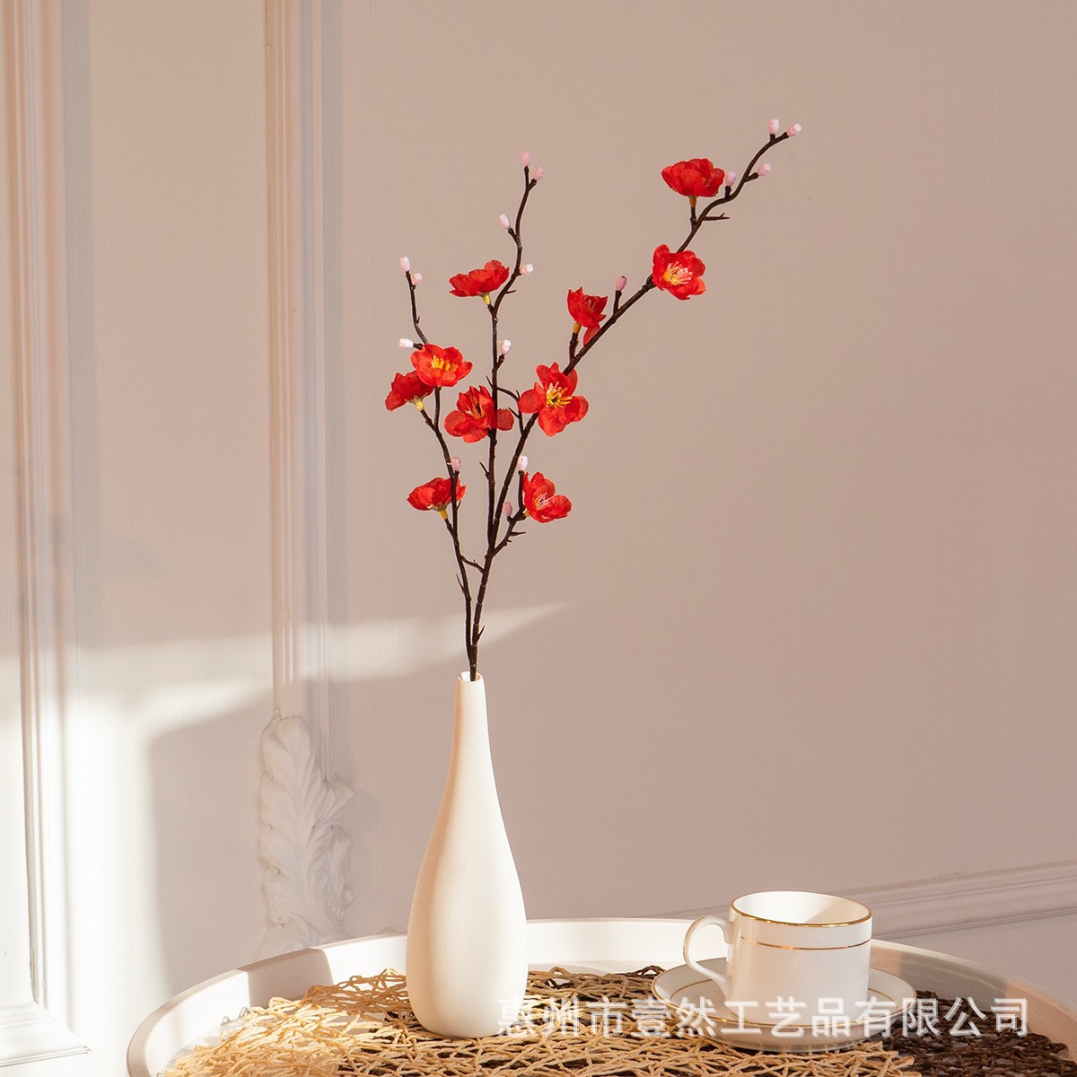 Flores artificiales de ciruelo estilo chino, ramas cortas de flor de melocotón, ramas de flor de invierno, flores artificiales para decoración del hogar, mesa de comedor, accesorios de fotografía, arreglos florales