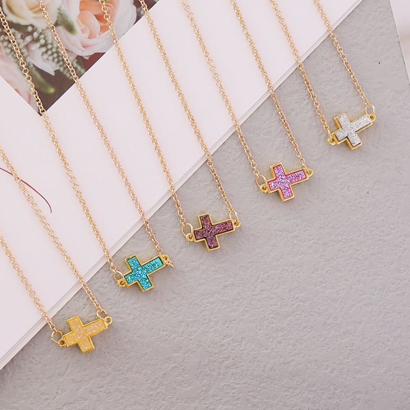 new retro multicolor cross pendent alloy necklace