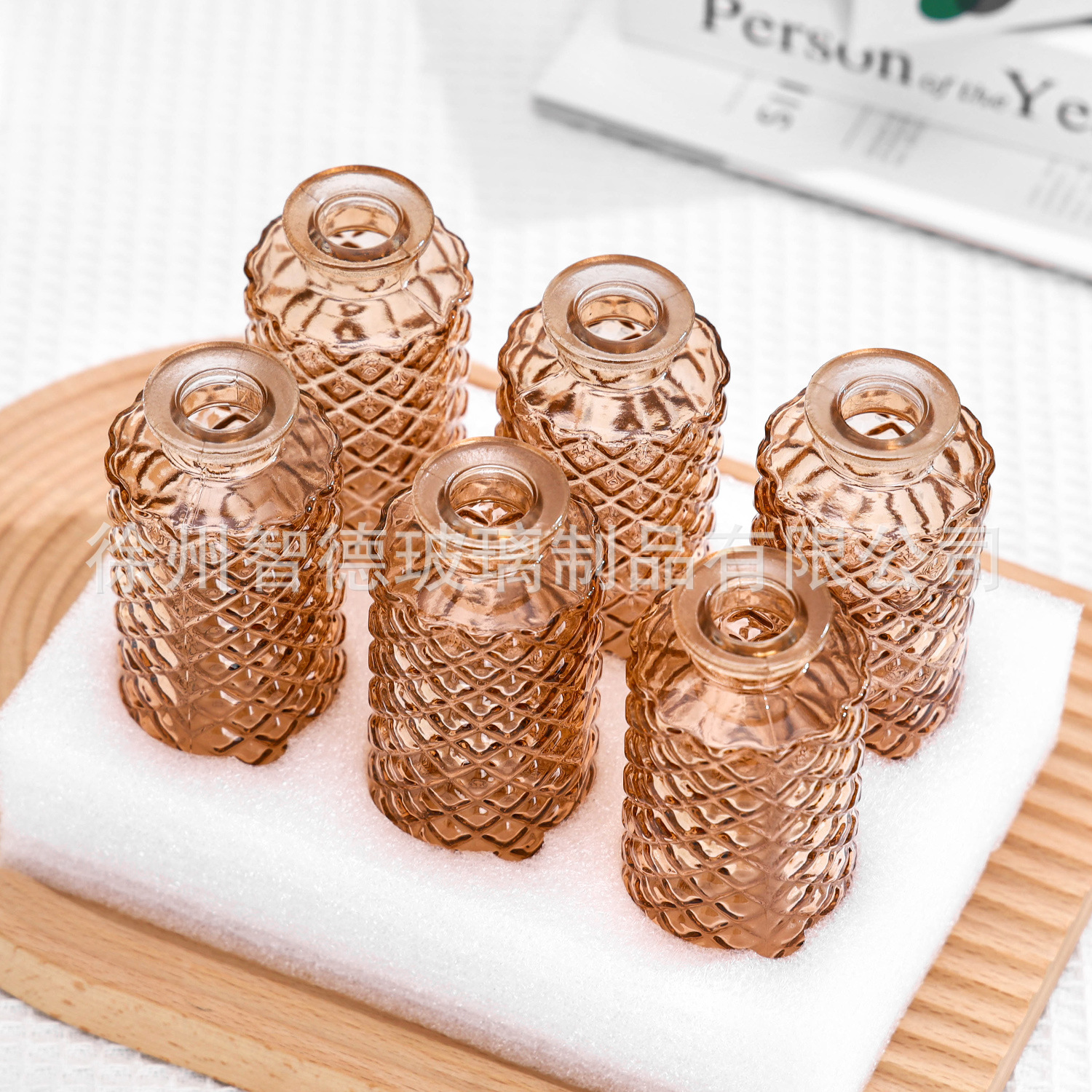 작은 사각형 호박색 6개 세트