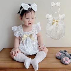 Princess-style windproof baby onesie, baby diaper cover, newborn children's triangular halter top, thin summer outdoor crawling suit