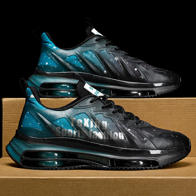 Cojín de aire doble zapatos de hombre a juego otoño nuevos deportes zapatos de correr casuales volando malla tejida superficie transpirable amortiguador papá zapatos de moda