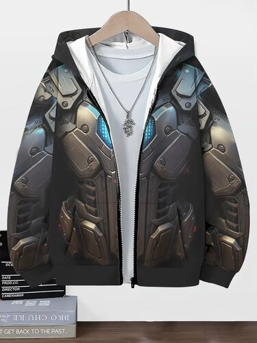 Mesh Fabric European and American Style New Cardigan Children's Hoodie 3D Fashionable Printed Casual Zip-Up Hoodie