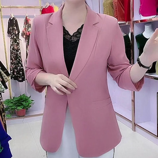 Mom's Summer Solid Color Outer Short Jacket Women's New Nine-Quarter Sleeve Sun Protection Top Suit Collar Sun Protection Clothing Women's Clothing