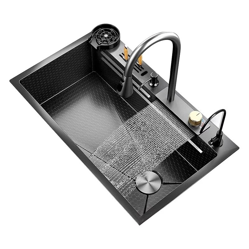 304 acero inoxidable cocina fregadero gran ranura única panal estampado espeso lluvia cascada cuchillo portacuchillo lavavajillas lavavajillas