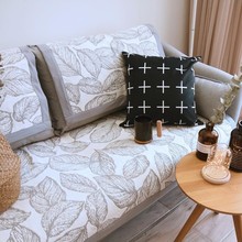外贸双面四季通用沙发垫简约现代沙发坐垫防滑布艺沙发巾 叶子