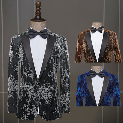 jazz dance singers host performance blazers gold blue silver coat for man on the male singer presided over people dress suit stage bars nightclubs jacquard suit jacket