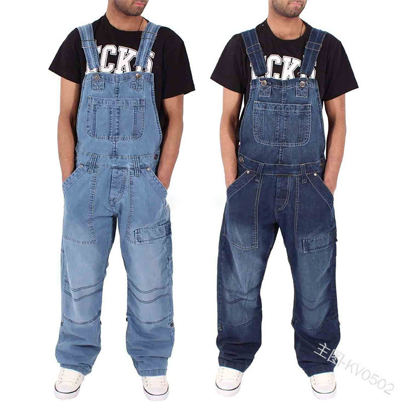 Amazon Wish Fashion Retro Men's Suspender Overalls Denim Ripped Jeans Pants
