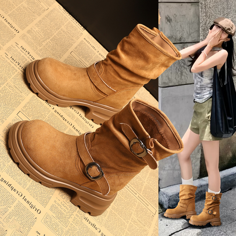 Boot Martin nữ đế dày tăng chiều cao, cổ ngắn 9cm tôn dáng — đen