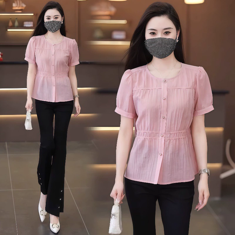 Женская рубашка с коротким рукавом, повседневный дизайн, лето 2025, новый стиль, модная и удобная, стройнящая талию, молодежный образ