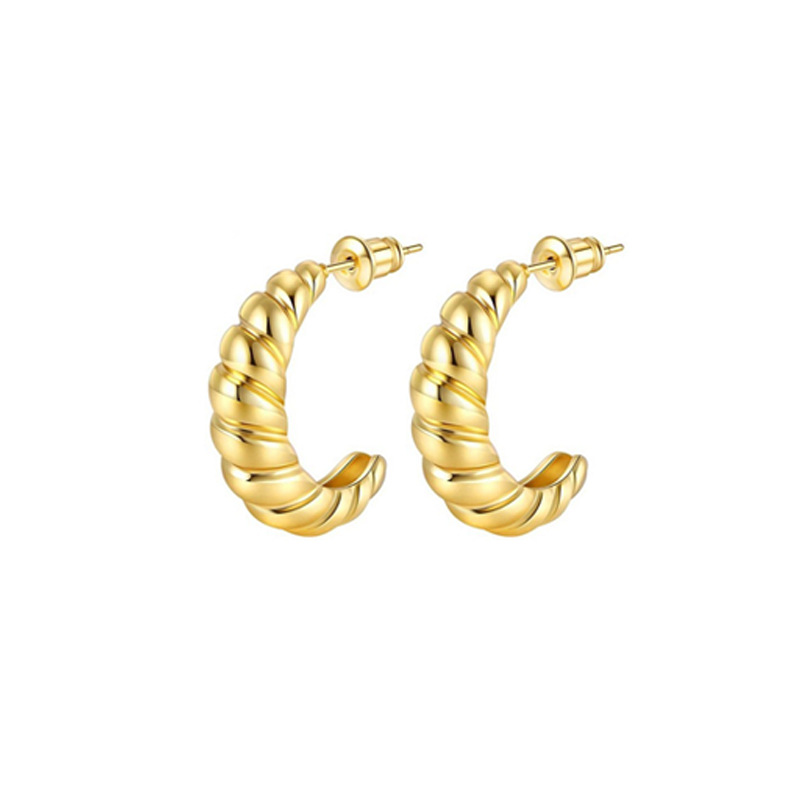 Pendientes de oro y plata de textura geométrica de las mujeres de 18K De La Venta caliente transfronteriza de cobre pendientes de luz gruesos grandes de moda de personalidad europea y americana