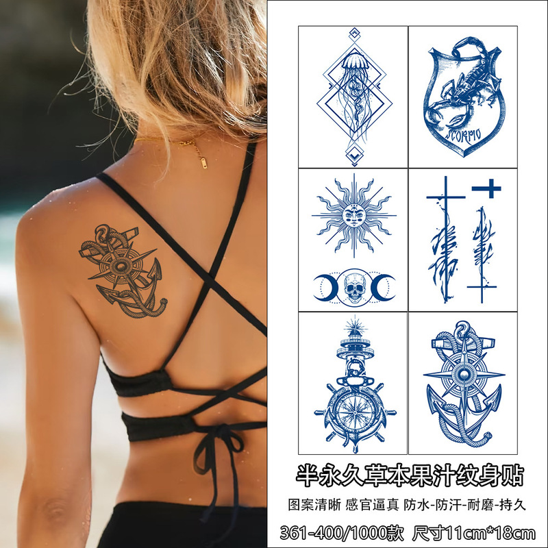 In stock wholesale internet celebrity half arm herbal semi permanent juice tattoo stickers waterproof temporary environmental protection tattoo watermark stickers