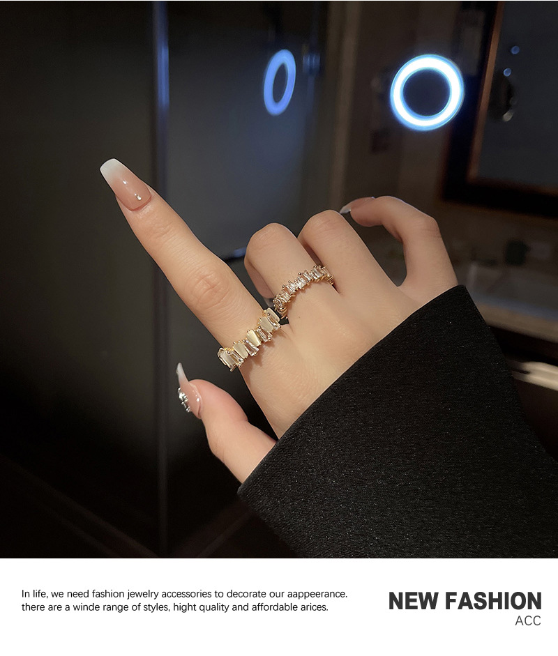 Fashion Round Copper Plating Inlay Zircon Open Ring 2 Pieces