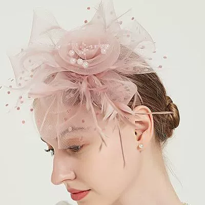 Amazon Feather Headpiece European and American Bridal Wedding Hair Accessories Tea Party Horse Racing Festival Retro Mesh Hat for Women