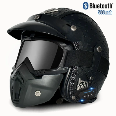 women's motorcycle leather helmet electric – Motosiklet kaskı (dəbilqə) - v-black-pineapple-mask-bluetooth-s