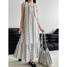 韩版气质民族风印花无袖连衣裙带包包夏季新款背心裙子8777