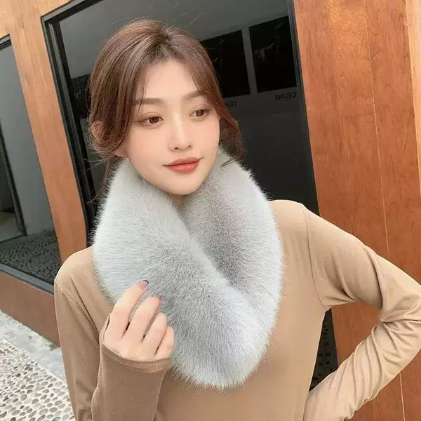Thick Faux Fur Warm Scarf Korean Style White Faux Fox Fur Collar Neck Protector for Students in Winter for Women