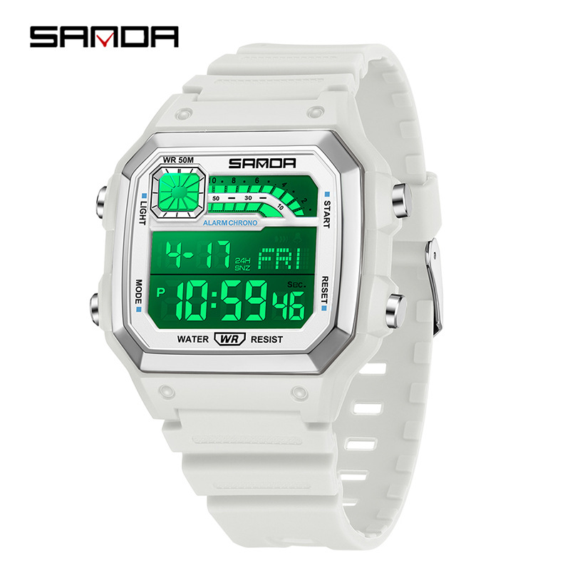 SANDA SANDA reloj electrónico nocturna deportivo impermeable hombre cuadrado nocturna clásica cronógrafo reloj de estudiantes 6196