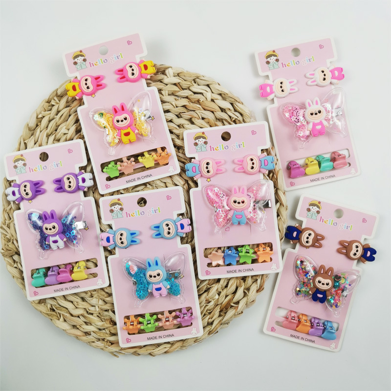 Dibujos animados de tela Rab con lentejuelas y lazos no dañan el pelo clip de paño de paño Rab con broche mini para pinzas infantiles