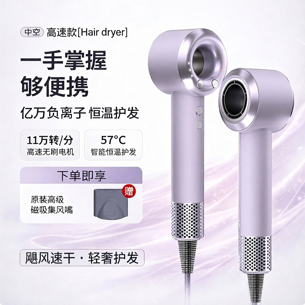 Hair Dryer Household Negative Ion Hair Care Silent Quick-Drying Hair Dryer Hair Salon Leafless High-Power Hair Dryer Cross-Border