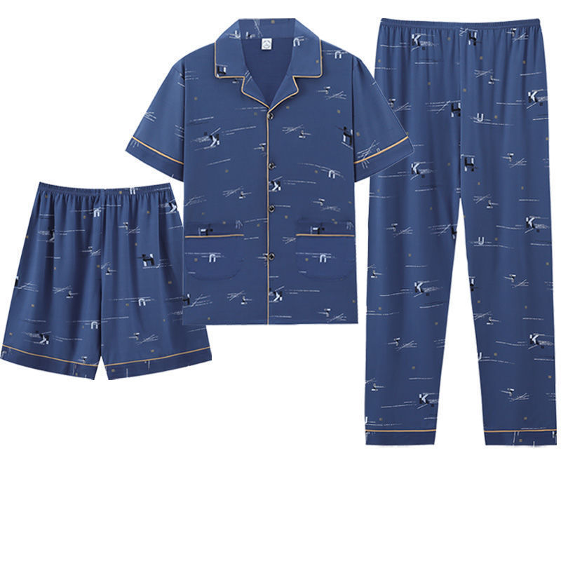 Pijama de hombre de algodón de verano pantalones cortos de mangas cortas pantalones cortos de tres piezas delgados ropa de casa de hombre verano