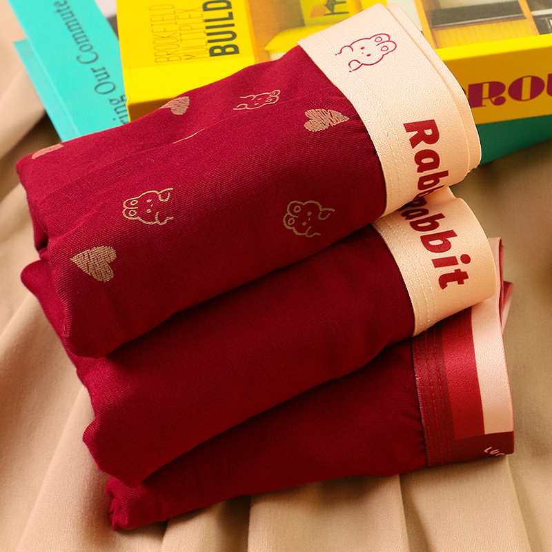 Caja de regalo, ropa interior, calzoncillos tipo bóxer para hombre, calzoncillos tipo bóxer de algodón puro, ropa interior de boda con estampado de conejo bonito, año animal