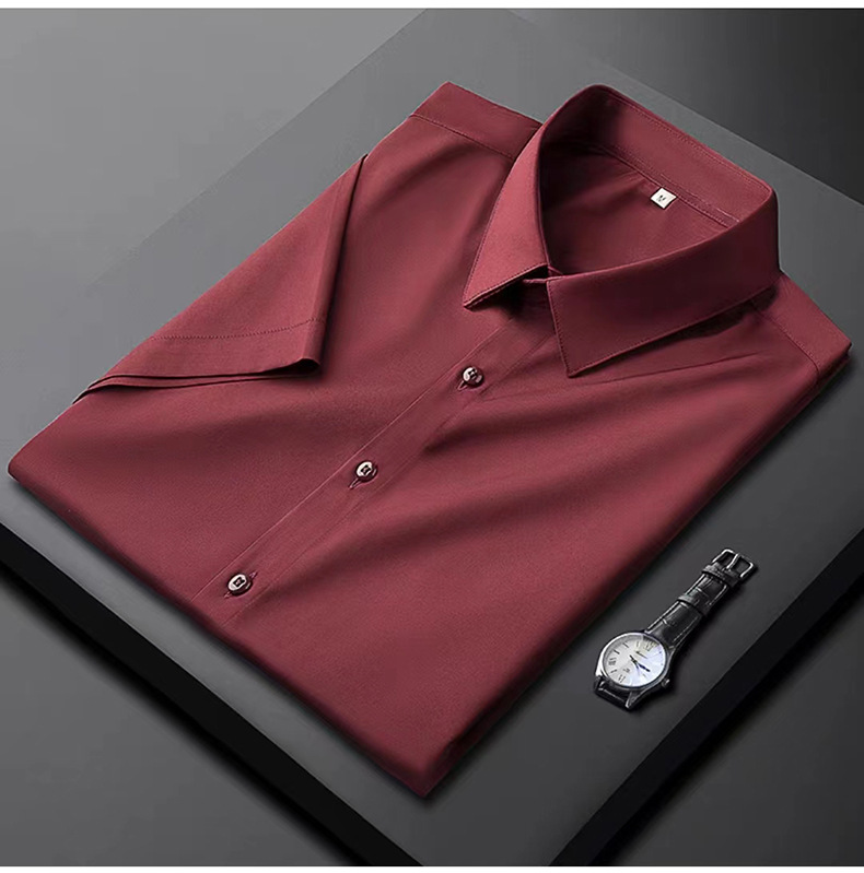 Light luxury high-end short for summer slim fit and non ironing business men's oversized half sleeved work shirt_vogarts.com
