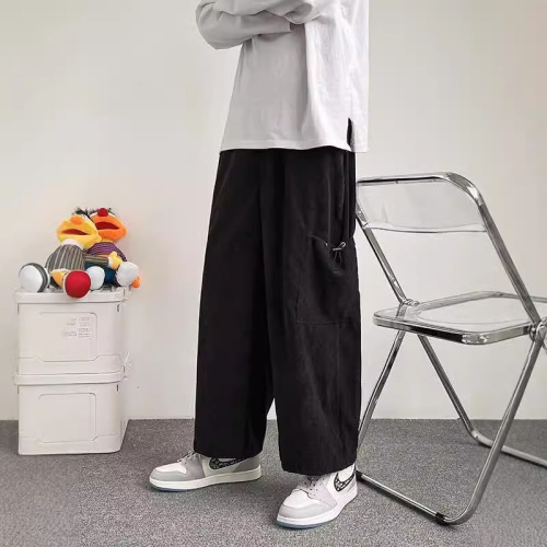 Corduroy wide-leg pants for men, spring and autumn wheat ear pattern loose straight sports casual pants, drooping anti-wrinkle pants for autumn and winter