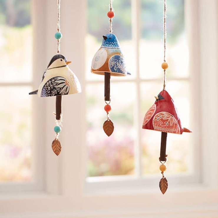 Adorno Colgante de Pájaro con Campanilla de Resina Decorativo para Patio y Exterior