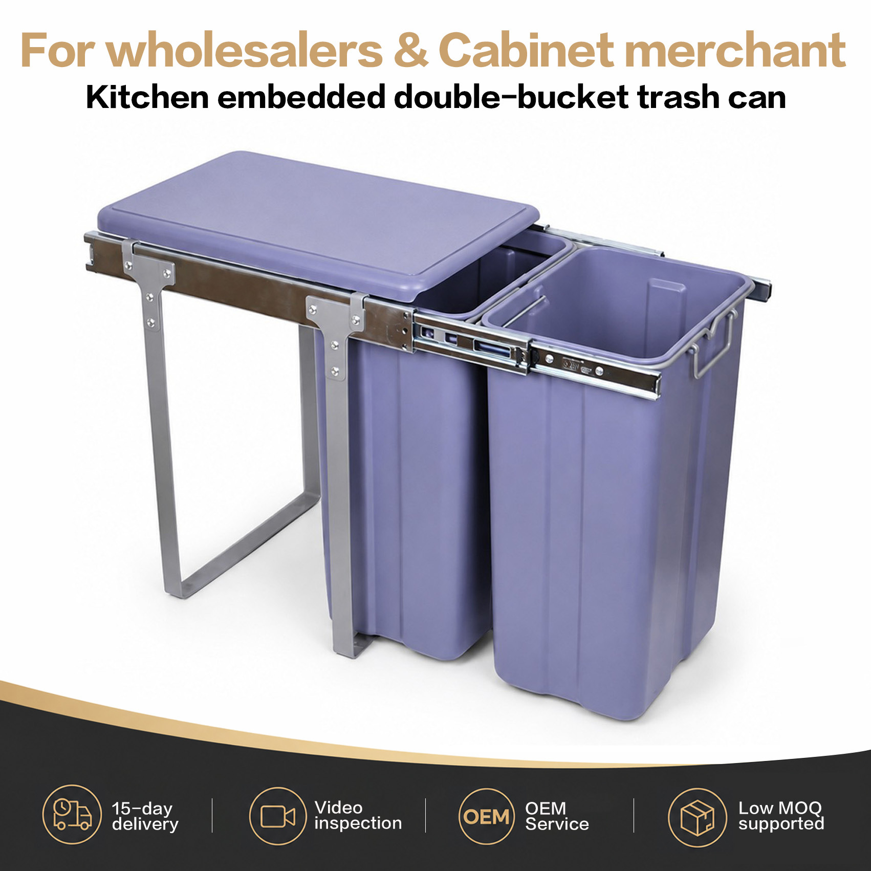 Embedded sorting trash can in kitchen