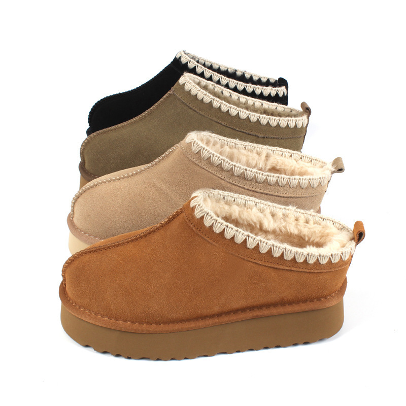 Snow Boots Low-Cut Cowhide Thickened Warm Plus Velvet Cotton Shoes Show Lace Tasman Cross-Border E-Commerce Spot Wholesale