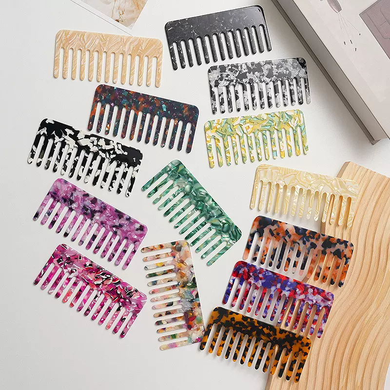 欧美醋酸板材发梳 简约复古少女防 静电发饰玳瑁色大齿叉头饰梳子