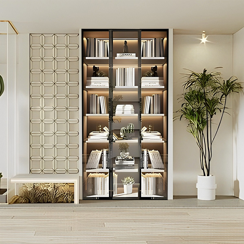 Custom Stainless Steel Cabinet Metal Niches Embedded TV Background Wall Cabinet Red Wine Display Cabinet Bookcase Wall Cabinet Bookshelf