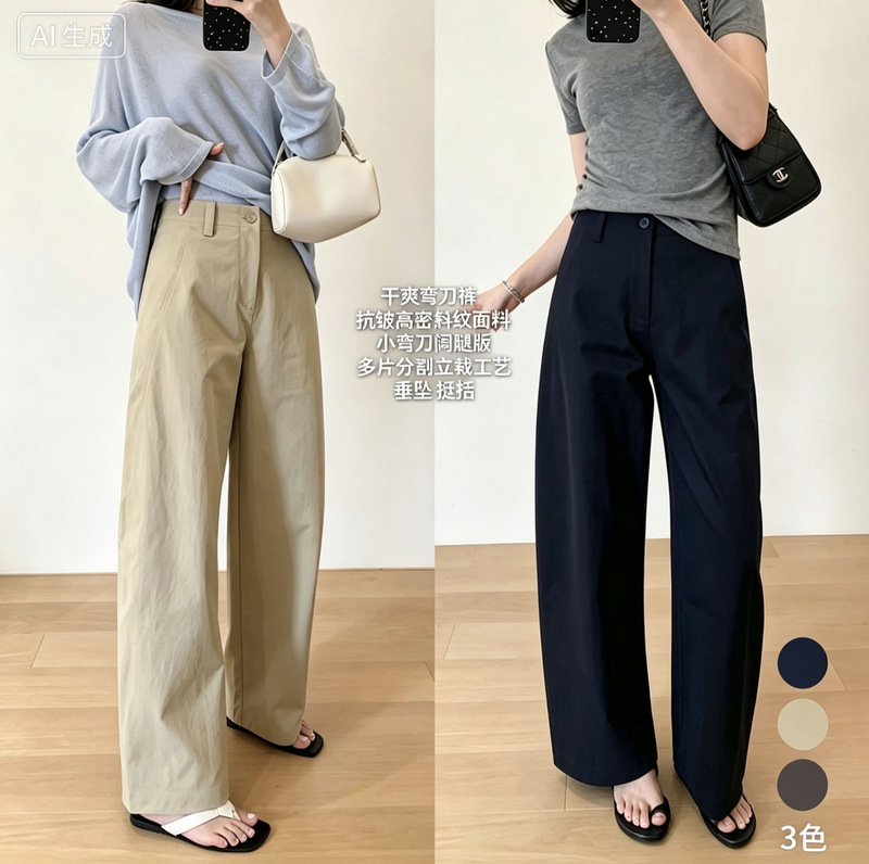 Dry-fit scythe pants! Anti-wrinkle high-density twill multi-panel cut wide-leg pants, slimming and drapey casual pants for women Dry-fit scythe pants! Anti-wrinkle high-density twill multi-panel cut wide-leg pants, slimming and drapey casual pants for women