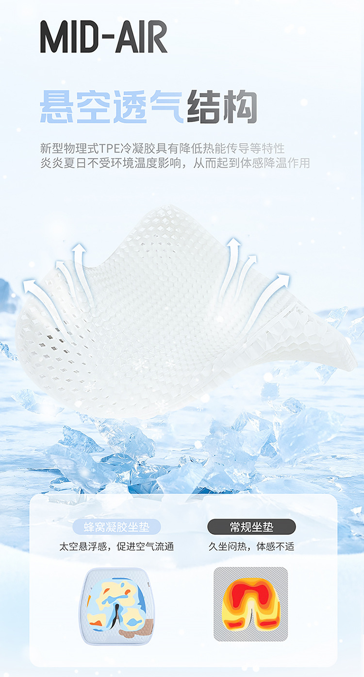 Factory Direct Sales New Cartoon Gel Car Square Cushion Lumbar Support Summer Silicone Soft Cushion Office Butt Cushion Cooling Cushion