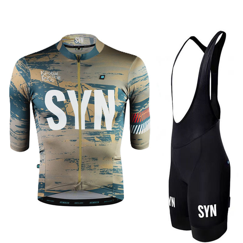 Syn Mountain Bike Cycling Suit Set for Men, Moisture-Absorbent and Breathable Road Cycling Pants, Short-Sleeved Cycling Top for Summer