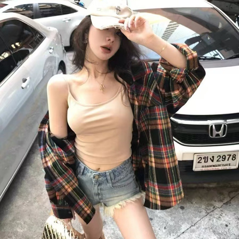 빈티지 격자 무늬 폴로 칼라 긴 소매 셔츠 여성용 봄과 가을 한국 스타일 작은 남자 중간 길이의 느슨한 셔츠 코트 탑