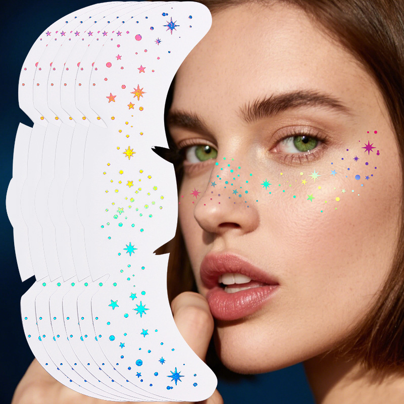 Cross-border Freckles Face Tattoo Hot Laser Star Flash Makeup Face Sticker Simulation Natural Amazon 6 Pack