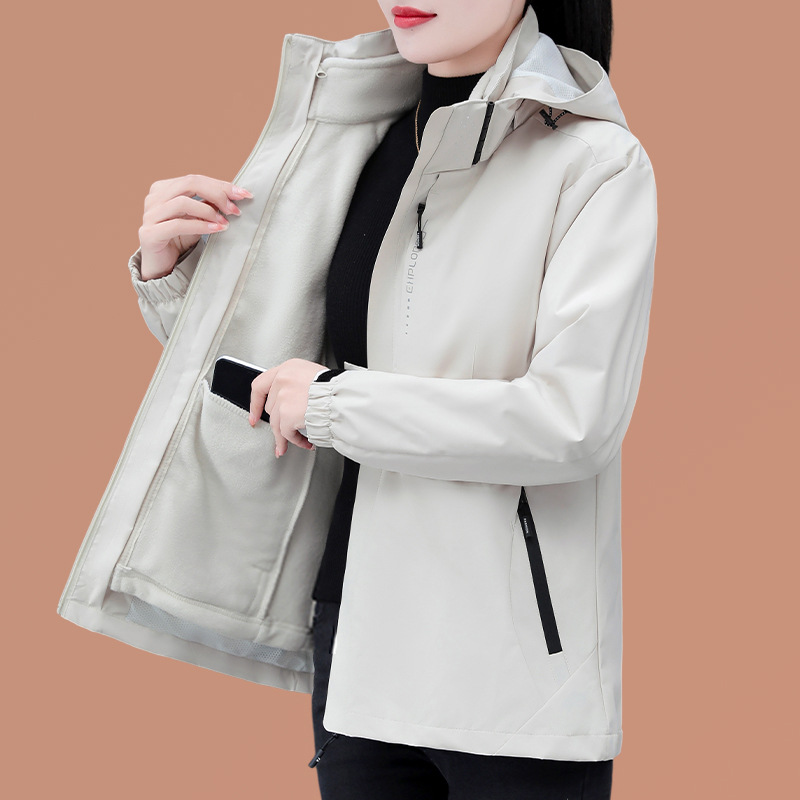 Chaqueta de pájaro carpintero mujer 2026 nuevo otoño invierno 3 en 1 desmontable de terciopelo grueso a prueba de viento chaqueta deportiva