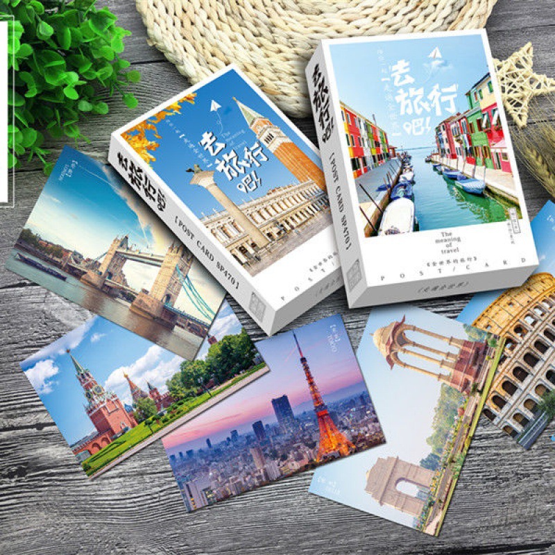 走遍全世界旅行36张世界各地明信片高清唯美建筑地标风景留言卡片